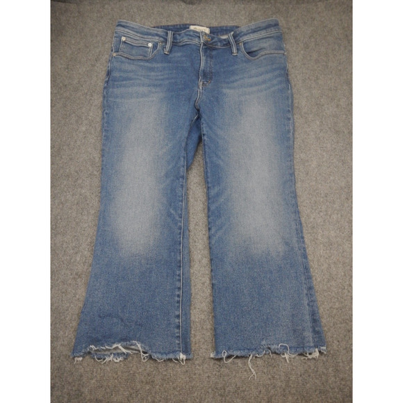 Madewell Cali Denim Boot Jeans Size 34P Blue Medium Wash Boot Cut Raw Hem - Picture 1 of 11